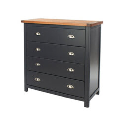 Core Products Dunkeld 4 Drawer Chest - Midnight Blue Painted Wood Bedroom Storage, H94.5 X W90 X D40 Cm