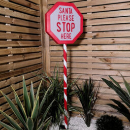 Samuel Alexander 1.1M Battery Operated Light Up Christmas Santa Stop Here Sign With Leds - thumbnail 6