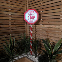 Samuel Alexander 1.1M Battery Operated Light Up Christmas Santa Stop Here Sign With Leds - thumbnail 2