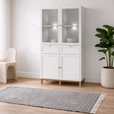Wyld Haus Niva Light Grey And Natural Oak Effect Display Cabinet With Led Lighting, 4 Doors 2 Drawers - image 1