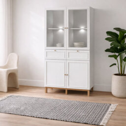 Wyld Haus Niva Light Grey And Natural Oak Effect Display Cabinet With Led Lighting, 4 Doors 2 Drawers - thumbnail 1