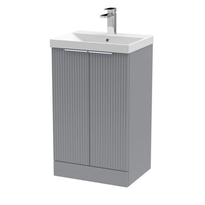 Balterley Tixall Fluted 2 Door Floor Standing Vanity Unit With Thin Edge Basin, Satin Grey, 500mm - image 1