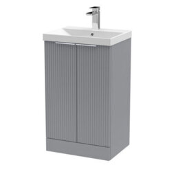 Balterley Tixall Fluted 2 Door Floor Standing Vanity Unit With Thin Edge Basin, Satin Grey, 500mm
