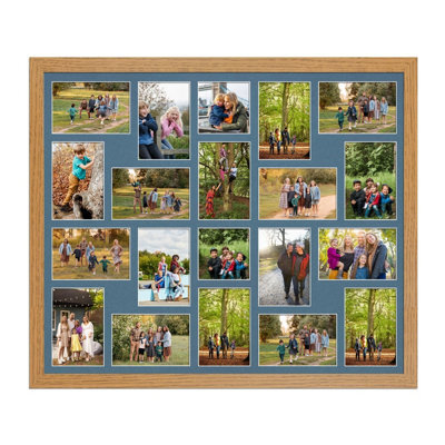 AK Frames 80X70Cm Oak Modern Multi Photo Frame With Pompadour Mount - Holds 20 Apertures (18X) 6X4, (2X) 4X4 Photos - image 1