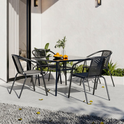 Breeins 5 Piece Furniture Set Outdoor Dining Set Glass Umbrella Table And Stacking Chairs For Garden Patio Lounge Balcony 105 Cm - image 1
