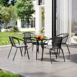 Breeins 5 Piece Furniture Set Outdoor Dining Set Glass Umbrella Table And Stacking Chairs For Garden Patio Lounge Balcony 105 Cm - thumbnail 2
