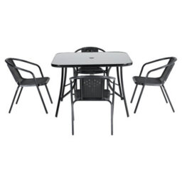 Breeins 5 Piece Furniture Set Outdoor Dining Set Glass Umbrella Table And Stacking Chairs For Garden Patio Lounge Balcony 105 Cm - thumbnail 3