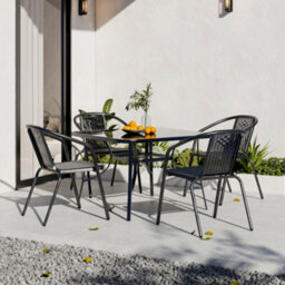 Breeins 5 Piece Furniture Set Outdoor Dining Set Glass Umbrella Table And Stacking Chairs For Garden Patio Lounge Balcony 105 Cm - thumbnail 1