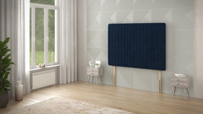 Somnior Beds Somnior  4Ft Eleanor Small Double 32 Inches Plush Navy Headboard With Wooden Struts