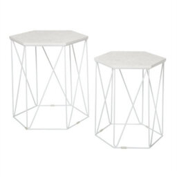 Set Of 2 White Marble Effect Side Tables Modern Living Room Bedside Sofa - thumbnail 6