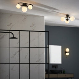 Semi Flush Multi Arm Bathroom Ceiling Light - Matt Black & White Glass - Oval - thumbnail 4