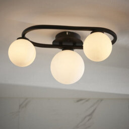 Semi Flush Multi Arm Bathroom Ceiling Light - Matt Black & White Glass - Oval - thumbnail 5