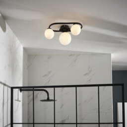 Semi Flush Multi Arm Bathroom Ceiling Light - Matt Black & White Glass - Oval - thumbnail 3