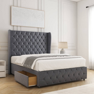 Bsspoke Faye Divan Bed Set Steel Plush Velvet 54Inch Headboard & Footboard 2Drawers Footend & No Mattress In 4Ft 4Ft6 5Ft 6Ft - image 1