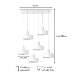 Luminosa Lighting Luminosa Velyo Cluster Pendant Ceiling Light White 6X E27 - thumbnail 5