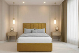 "Nexus Kyoto Mustard Plush Divan Bed Base No Drawers With 26"" Strutted Headboard 3' Single" - thumbnail 2
