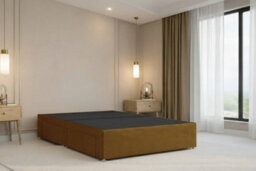 "Nexus Kyoto Mustard Plush Divan Bed Base No Drawers With 26"" Strutted Headboard 3' Single" - thumbnail 3