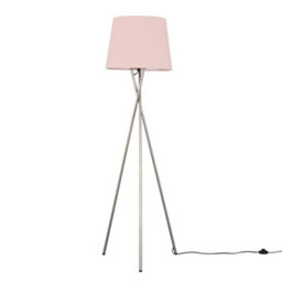 Valuelights Camden Brushed Chrome Tripod Floor Lamp With Pink Tapered Shade And Bulb