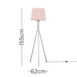 Valuelights Camden Brushed Chrome Tripod Floor Lamp With Pink Tapered Shade And Bulb - thumbnail 5