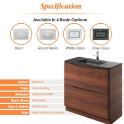 Plum&clay Eden Redwood Floorstanding Vanity Unit With Grey Glass Basin (W)900mm - thumbnail 7