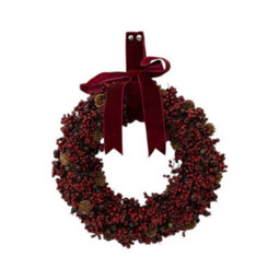 Four Candle Luxury Burgundy Berry And Pinecone Wreath With Velvet Bow Medium