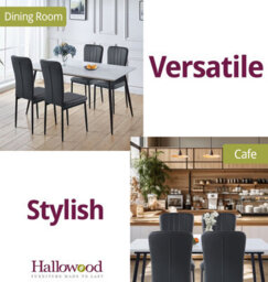 Hallowood Furniture Cullompton Large Rectangular Dining Table 160X90Cm, White Marble Effect Top, With 4 Black Faux Leather Chairs - thumbnail 6
