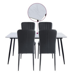 Hallowood Furniture Cullompton Large Rectangular Dining Table 160X90Cm, White Marble Effect Top, With 4 Black Faux Leather Chairs - thumbnail 8