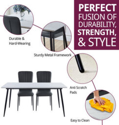Hallowood Furniture Cullompton Large Rectangular Dining Table 160X90Cm, White Marble Effect Top, With 4 Black Faux Leather Chairs - thumbnail 2