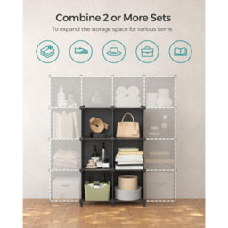 6 Cube Storage Unit, Modular Plastic Cube Storage Organiser With Feet, Shoe Rack, With Rubber Mallet, Black - thumbnail 5
