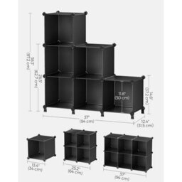 6 Cube Storage Unit, Modular Plastic Cube Storage Organiser With Feet, Shoe Rack, With Rubber Mallet, Black - thumbnail 2