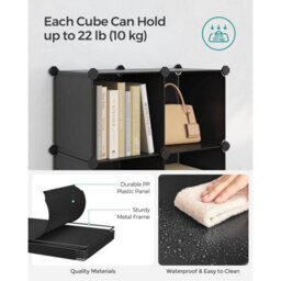 6 Cube Storage Unit, Modular Plastic Cube Storage Organiser With Feet, Shoe Rack, With Rubber Mallet, Black - thumbnail 4
