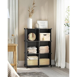 6 Cube Storage Unit, Modular Plastic Cube Storage Organiser With Feet, Shoe Rack, With Rubber Mallet, Black