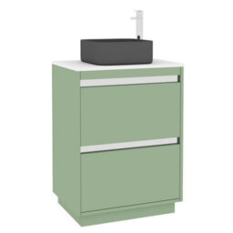 Royal Bathrooms Orion 600mm Mint Sage Floor Standing Plain White Countertop Vanity Unit 2 Drawer With Art Square Basin & Chrome Accent Trim - thumbnail 6