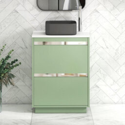 Royal Bathrooms Orion 600mm Mint Sage Floor Standing Plain White Countertop Vanity Unit 2 Drawer With Art Square Basin & Chrome Accent Trim - thumbnail 2