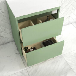 Royal Bathrooms Orion 600mm Mint Sage Floor Standing Plain White Countertop Vanity Unit 2 Drawer With Art Square Basin & Chrome Accent Trim - thumbnail 4