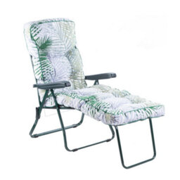 Alfresia Sun Lounger, Green Frame With Bamboo Leaf Classic Cushion - thumbnail 1