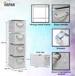 Arpan White 4 Drawer Storage Cabinet Unit Ideal For Home/office/bedrooms (4-Drawer Unit -18X25Xh65Cm) - thumbnail 7