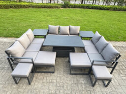 Fimous Aluminum Outdoor Patio Furniture Set With Adjustable Rising Lifting Dining Table 4 Footstools 2 Side Tables Dark Grey - thumbnail 1