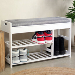 Froppi™ 80Cm Shoe Bench, White Wooden Shoe Rack With Padded Seat And Hidden Storage L80 W29.5 H49 Cm - thumbnail 6