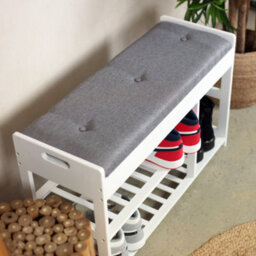 Froppi™ 80Cm Shoe Bench, White Wooden Shoe Rack With Padded Seat And Hidden Storage L80 W29.5 H49 Cm - thumbnail 7