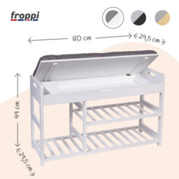 Froppi™ 80Cm Shoe Bench, White Wooden Shoe Rack With Padded Seat And Hidden Storage L80 W29.5 H49 Cm - thumbnail 2