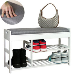 Froppi™ 80Cm Shoe Bench, White Wooden Shoe Rack With Padded Seat And Hidden Storage L80 W29.5 H49 Cm