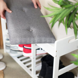 Froppi™ 80Cm Shoe Bench, White Wooden Shoe Rack With Padded Seat And Hidden Storage L80 W29.5 H49 Cm - thumbnail 3