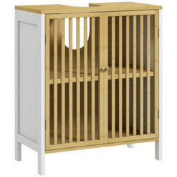Homcom Under Sink Bathroom Cabinet, Sink Storage Cabinet With Slat Doors - thumbnail 2