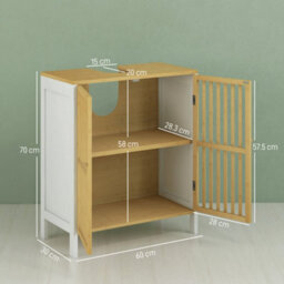 Homcom Under Sink Bathroom Cabinet, Sink Storage Cabinet With Slat Doors - thumbnail 3