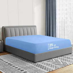 Ameha Plain Microfiber Fitted Sheet 25Cm Deep Pocket-Hypoallergenic Easy Care Light Blue Fitted Sheets Uk Single (91X190Cm) - thumbnail 2