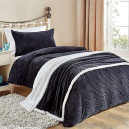 Embossed Sherpa Fleece Duvet Cover Set - Super-Soft Faux Fur With Matching Pillowcase - Single Navy - thumbnail 1