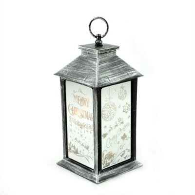 Shatchi Lights Up Led Christmas Lantern Rustic Silver Pvc Warm White Xmas Home Decorations Gifts - image 1