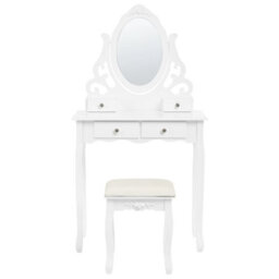 Beliani Scandinavian Dressing Table White With 4 Drawers And Adjustable Mirror - Compact Vanity Set - thumbnail 1