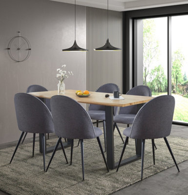 Hallowood Furniture Cullompton Large Dining Table (1.6M) With 6 Dark Grey Curved Back Chairs - image 1
